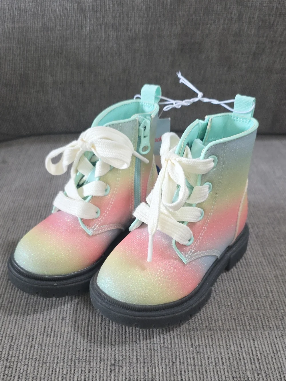 Cat & Jack Little Girls Glitter Lace-Up Boots in Pastel Colors, New, Size 7.